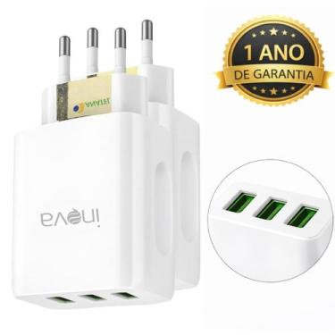 Imagem de Kit 2 Fontes Carregador Rápido 3 Usb 5.1a Original Inova, Branco