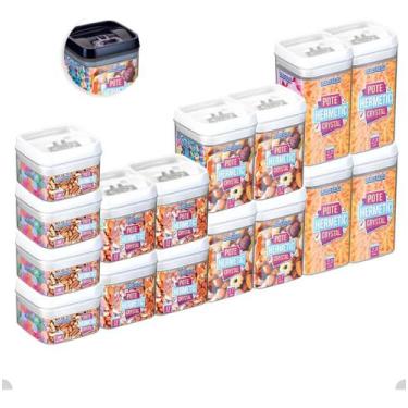 Imagem de Kit Com 16 Potes Herméticos De Acrílico Com Trava Tamanhos Variados - 