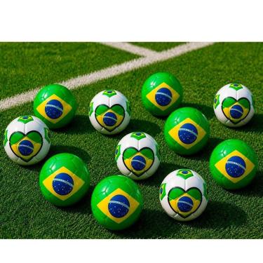 Imagem de Kit 10 Mini Bolas Brasil Futebol Infantil Recreação Pvc Costurada N2-Unissex