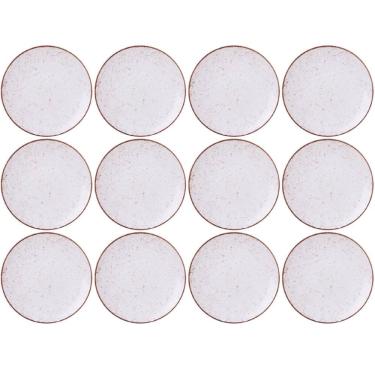 Imagem de Jogo 12 Pratos Rústicos de Porcelana 25cm Marrom Tramontina Decorado Mesa Posta