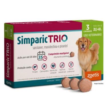 Imagem de Antipulgas e Carrapatos Simparic Trio para Cães de 20,1 a 40 kg com 3 