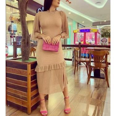 Imagem de Vestido midi de festa em lurx - Realiza modas , Marrom, G