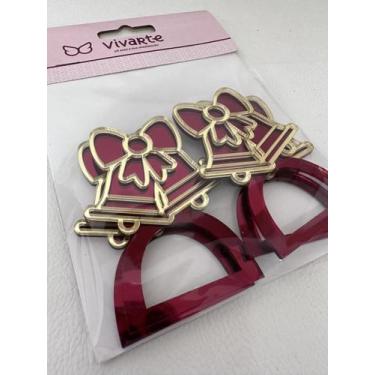 Imagem de Porta Guardanapo Sinos Natalinos Natal 7,5 cm 4 Uni Vermelho e Dourado