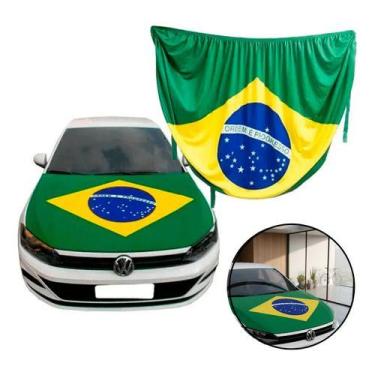 Imagem de Bandeira Capa Capô Brasil Verde Amarelo Com Ajuste Carro Verde Amarelo