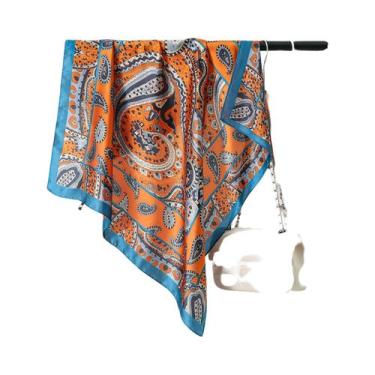 Imagem de Lenço De Seda Satinado Feminino De 70cm Com Estampa De Flor De Caju, A