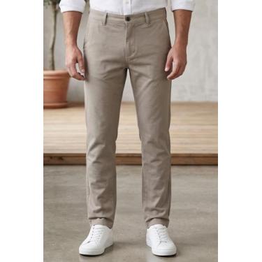 Imagem de Calça Masculina Casual em Sarja Slim Mesclado King e Joe, Ocre, 50