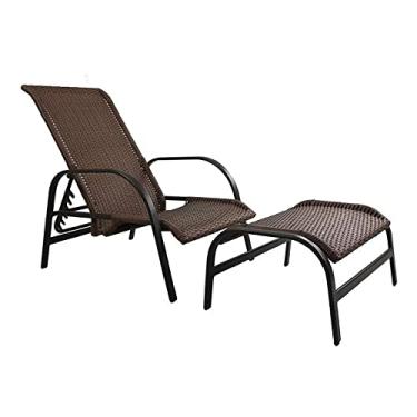 Imagem de Sarah Móveis Mini Espreguiçadeira com Puff para Piscina, Jardim e Varanda - Moderno, Não Enferruja, Alumínio, Tela Sling, Banho de Sol