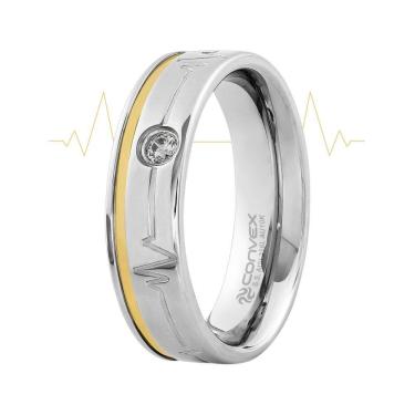 Imagem de Aliança Aço Heart Beat Shine 6mm com Filete em Ouro 10K e Zircônia