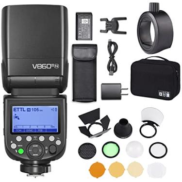 Imagem de Godox Flash V860III V860III-N para Nikon 2600mAh 1,5s Tempo de reciclagem e 480 flashes de potência máxima Luz de modelagem de 10 níveis com difusor Godox AK-R1, adaptador S-R1 (V860II-N atualizado)