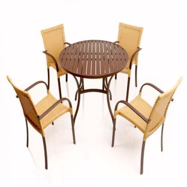Imagem de 4 Cadeiras Ascoli E Mesa Ripada Em Alumínio Para Jardim, Cozinha, Pisc