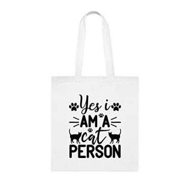 Imagem de Sacola Yes I Am A Cat Person (Eu sou um gato, presente engraçado para amantes de gatos, bolsa de ombro, bolsas reutilizáveis, ideia de e cesta de Natal, Branco