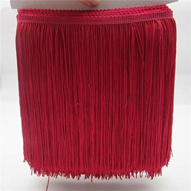 Imagem de 10 metros/lote 20 cm de largura guarnição de franja de renda borla aparamento de franja para diy vestido latino acessórios de roupas de palco fita de renda, vermelho jujuba, 5 metros