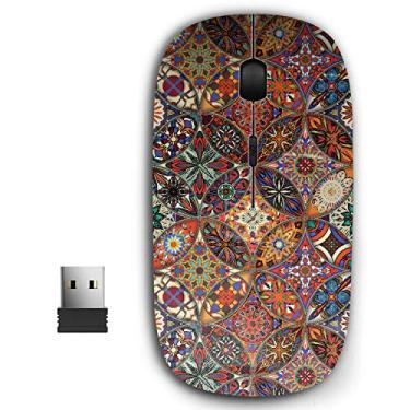 Imagem de Mouse sem fio USB ergonômico portátil 2,4 G para PC, laptop, computador, notebook com nano receptor (mandalas decorativas vintage)
