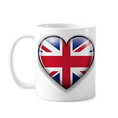 Imagem de Union Jack Caneca com bandeira da Grã-Bretanha em forma de coração cerâmica xícara de porcelana de café louça