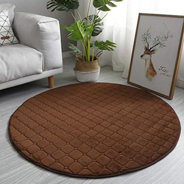 Imagem de Tapetes redondos macios de pelo curto coral veludo tapete quadriculado antiderrapante e lavável para sala de estar sala de estudo jogo infantil sofá de cabeceira, café, 140 cm