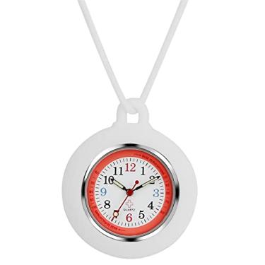 Imagem de Lancardo Relógio de enfermeira para homens e mulheres com escala de pulsômetro, bolso de lapela, relógio de enfermeiras, relógio de bolso com capa de silicone, colar de cordão de silicone, relógio ponteiros luminosos, Branco