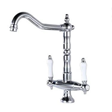 Imagem de LIDON Torneira da pia do banheiro Torneira de água quente e fria Torneira de alça dupla Torneira da pia do banheiro Latão antigo Torneira de cozinha antiga Latão latão torneira da pia de um furo, antigo (cor: cromado)