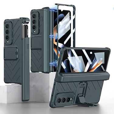Imagem de Para Samsung Galaxy Z Fold 3 4 Fold3 Fold4 5G Case Dobradiça Magnética Caneta Deslizante Slot Frontal Filme de Vidro Suporte Capa Dura PC, Verde Escuro, PARA Galaxy Z Fold 3