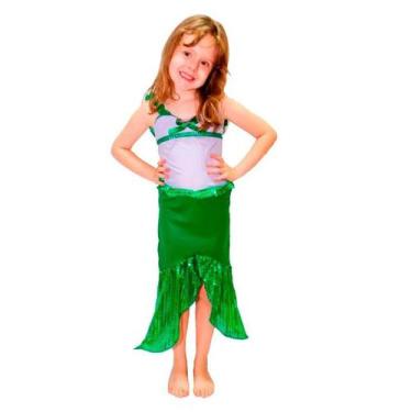 Fantasia Sereia Infantil Feminina Com Cauda Verde Agua