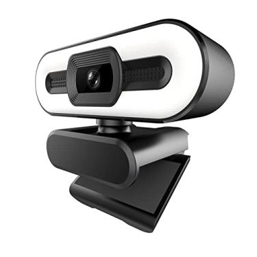 Imagem de 1080P Webcam Full HD Web Camera incorporada em anel ajustável de luz de foco fixo Lente óptica Microfone Câmera de computador USB Plug and Play para PC Desktop Laptop Vídeo chamada Conferência Live