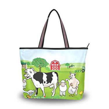 Imagem de Bolsa de mão com alça superior para animais na fazenda grande, bolsa de ombro para mulheres, Multicolorido., Large