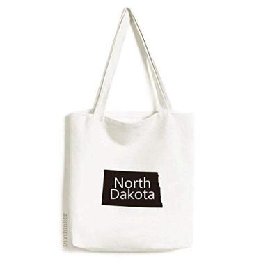 Imagem de Bolsa de lona com contorno do mapa dos EUA da Dakota do Norte bolsa de compras casual bolsa de mão