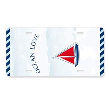 Imagem de DIYthinker Veleiro oceano amor mar vela azul placa de licença decoração aço inoxidável automóvel etiqueta