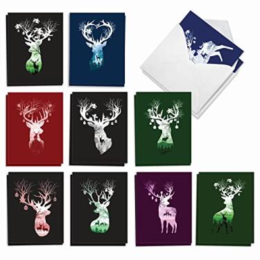 Imagem de The Best Card Company Silhueta de Rena – 20 Cartas de Notas de Natal sortidas com Envelopes (10 x 13 cm) – Rena colorida brilhante padronizada em Apreciação AM2921XTG-B2x10