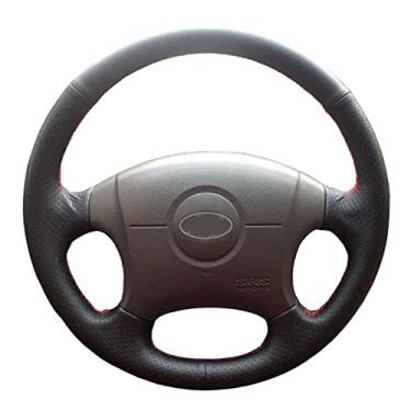 Imagem de JEZOE Capa de volante costurada à mão capa de volante de carro de couro preto, adequada para Hyundai Elantra 2004-2011 Old Elantra