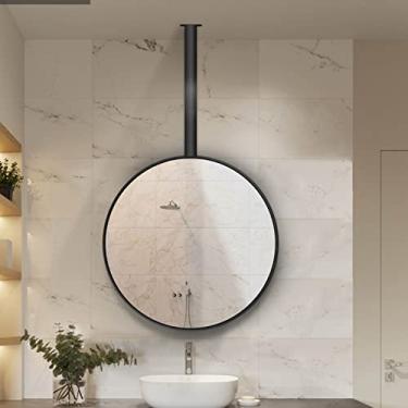 Imagem de Espelho de moldura de metal preto, espelho flutuante de banheiro com haste de pendurar no teto, espelho circular grande, espelhos decorativos para parede (tamanho: diâmetro-50 cm/19,7 POLEGADAS) () Decoração