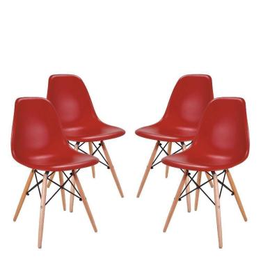 Imagem de Conjunto 4 Cadeiras Eames Eiffel Com Pés De Madeira Vermelho