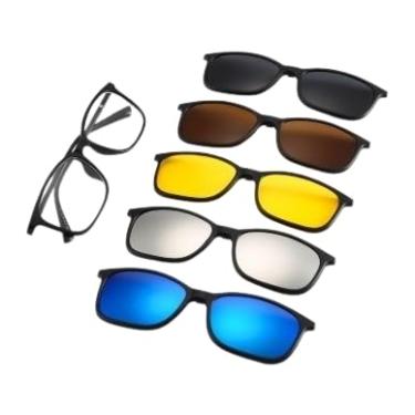 Imagem de Armação de Óculos com Lente Transparente + 5 Lentes Clip On Polarizadas e com Proteção UV400 (Preto)