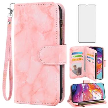 Imagem de Asuwish Capa de celular para Samsung Galaxy A70 carteira com protetor de tela de vidro temperado e suporte para cartão de crédito dobrável de couro mármore A70S A 70 70A S70 feminino masculino rosa