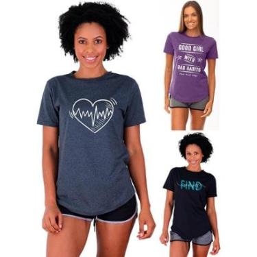 Imagem de Kit 3 Camisetas Longline Feminina MXD Conceito Slim Diversas Estampas-Feminino