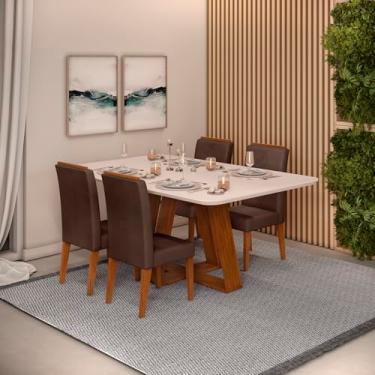 Imagem de Conjunto de Sala de Jantar 4 Cadeiras Tampo Sem Vidro 170x90 Dj Móveis Kiara Freijó Yasmin Moca