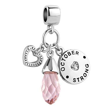 Imagem de GMXLin Pingentes de aniversário de pedra do mês de nascimento em forma de gota e coração de amor, compatível com pulseiras Pandora Charms, Cobre, Cobre