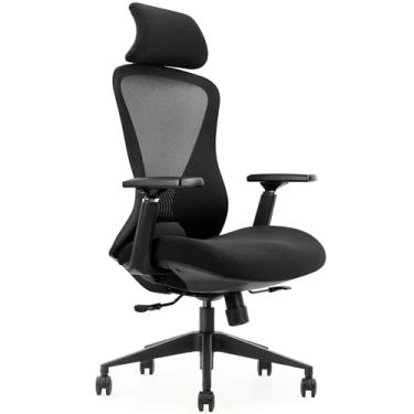 Imagem de Okonot Cadeira ergonômica para casa e escritório com encosto alto para mesa, suporte lombar ajustável, confortável com função de inclinação do encosto, tecido de assento resistente à água e apoios de