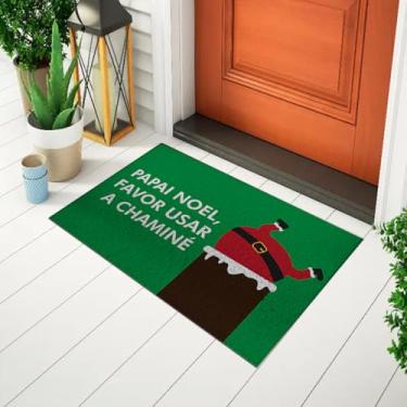 Imagem de Tapete Capacho Decorativo De Porta Tapete Divertido Tema Natal - Papai Noel Na Chamine Ca1280