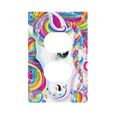Imagem de Capa de interruptor de luz duplex colorida de unicórnio arco-íris para 1 aparelho, tampas de tomada, placa de parede decorativa para receptáculo elétrico, placa frontal para banheiro, quarto, decoração de casa