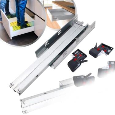 Imagem de 2 Corrediça Telescópica Oculta Trilho Invisível 45cm Gaveta 1 Par Móveis 450mm Com Amortecedor 50kg Soft Closing 3D Reforçada Resistente Fechamento Automático Suave Silencioso Slow Freio
