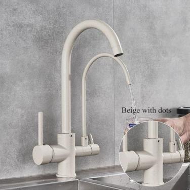 Imagem de Torneira purificada Kithcen dourada/preta/cromada, torneira retrátil com filtro de água, misturador de água quente e fria de 2/3 vias, guindaste para cozinha e bebidas, bege com pontos C