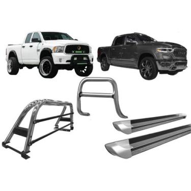 Imagem de Kit Quebra Mato Estribo Personalizado Santo Antônio Dodge Ram Cromado 