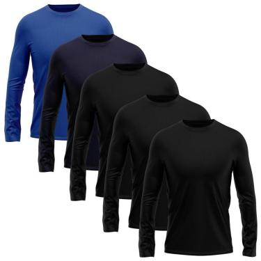 Imagem de Kit 5 Camisetas Masculina Manga Longa Dry Proteção Solar UV Segunda Pele Treino-Masculino