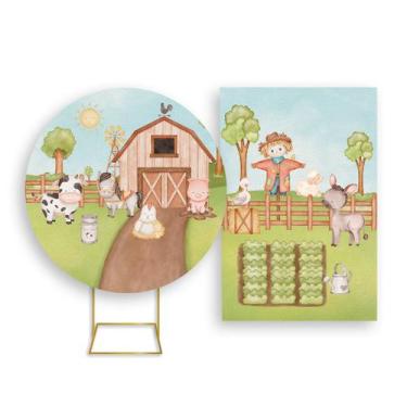 Imagem de Painel De Festa Redondo 1,50x1,50 + Painel Vertical 1,50x2,20 - Fazend