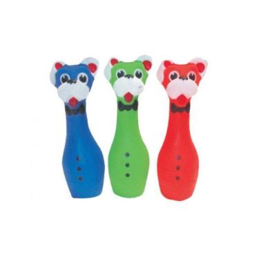 Imagem de Pinos de Boliche Brinquedo Borracha para Pet 03 Pçs - J. Pet