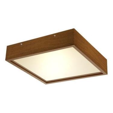 Imagem de Luminária Plafon Quadrado Madeira 60x60 De Sobrepor Teto - CASA LUSTRE