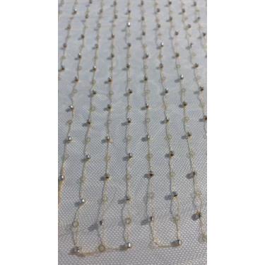 Imagem de Tule bordado listrado com paete e missanga na cor creme