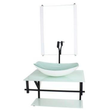 Imagem de Gabinete de vidro para banheiro 60cm ap cuba oval chanfrada  branco fu