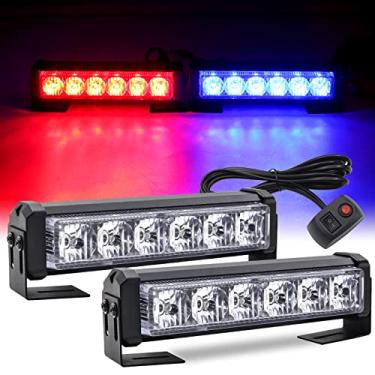 Imagem de NWpangu Luz estroboscópica LED de aviso de emergência 2 em 1 de 12 V com botão de interruptor, barra piscante universal para veículos de emergência de carro, caminhão, (vermelho e azul)