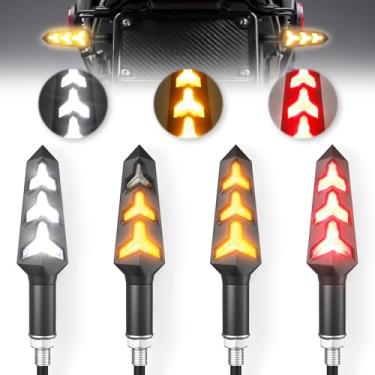 Imagem de LivTee Luzes de seta de motocicleta em forma de Y, 4 peças de LED de seta para motocicleta, pisca-pisca de motocicleta de 12 V, luzes de seta para motocicleta, scooter, quadriciclo, off-road,